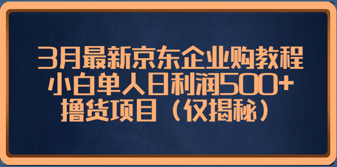（5277期）3月最新京东企业购教程，小白单人日利润500+撸货项目（仅揭秘）-创奇社