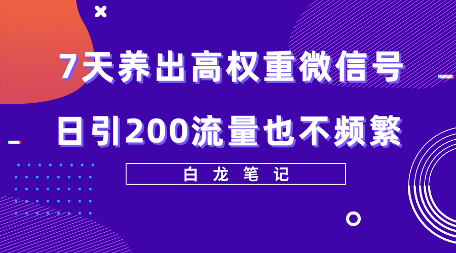 （5630期）7天养出高权重微信号，日引200流量也不频繁，方法价值3680元-创奇社