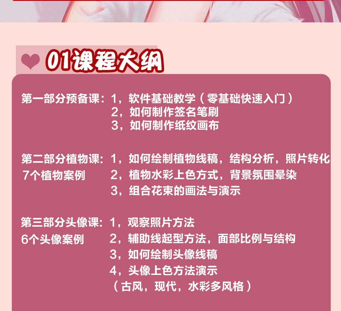 （4002期）2022年ipad综合团练水彩植物+少女头像，二合一课程（40节课）-3