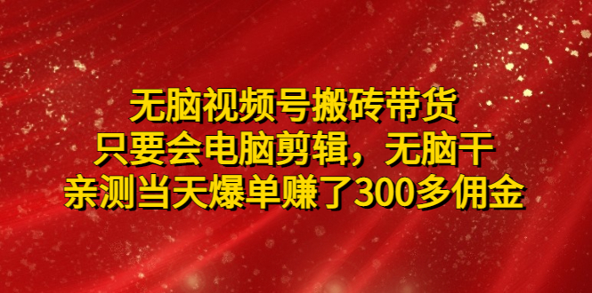 （4862期）无脑视频号搬砖带货，只要会电脑剪辑，无脑干，亲测当天爆单赚了300多佣金-创奇社