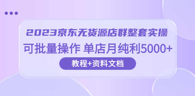 （6223期）2023京东-无货源店群整套实操 可批量操作 单店月纯利5000+63节课+资料文档-创奇社 - AI前沿·副业变现·资源教程！