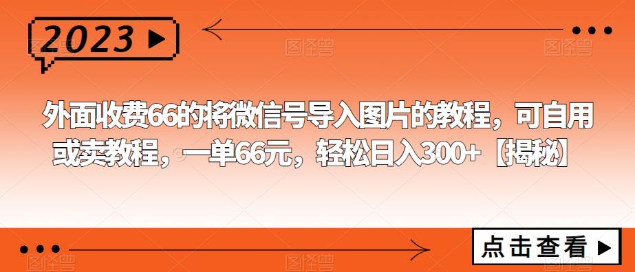 外面收费66的将微信号导入图片的教程，可自用或卖教程，一单66元，轻松日入300+【揭秘】-创奇社 - AI前沿·副业变现·资源教程！
