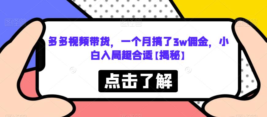多多视频带货，一个月搞了3w佣金，小白入局超合适【揭秘】-创奇社 - AI前沿·副业变现·资源教程！