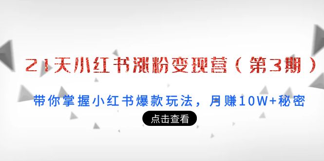 21天小红书涨粉变现营（第3期）：带你掌握小红书爆款玩法，月赚10W+秘密-创奇社 - AI前沿·副业变现·资源教程！