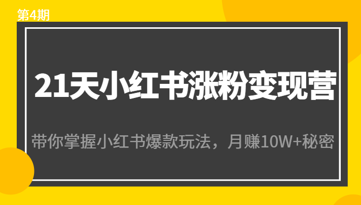 21天小红书涨粉变现营（第4期）：带你掌握小红书爆款玩法，月赚10W+秘密-创奇社 - AI前沿·副业变现·资源教程！