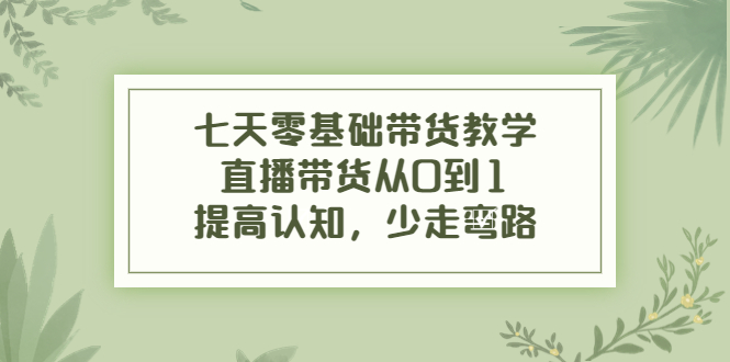 七天零基础带货教学，直播带货从0到1，提高认知，少走弯路-创奇社 - AI前沿·副业变现·资源教程！