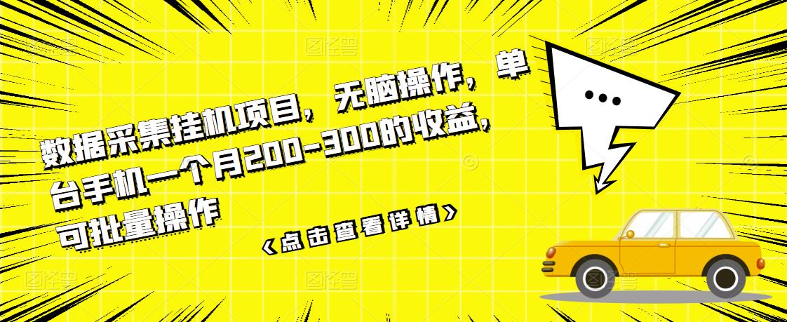 数据采集挂机项目，无脑操作，单台手机一个月200-300的收益，可批量操作-创奇社 - AI前沿·副业变现·资源教程！