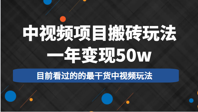 中视频项目搬砖玩法，一年变现50w，目前看过的的最干货中视频玩法-1