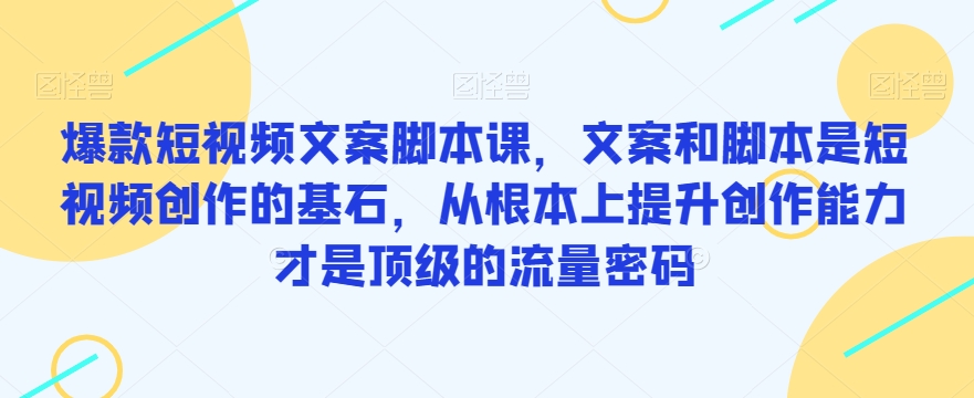 爆款短视频文案脚本课，文案和脚本是短视频创作的基石，从根本上提升创作能力才是顶级的流量密码-创奇社 - AI前沿·副业变现·资源教程！