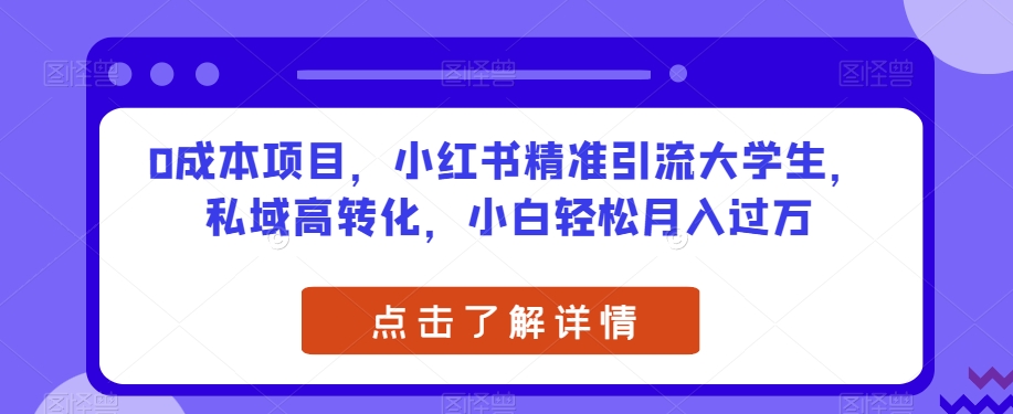 0成本項目，小紅書精準引流大學生，私域高轉化，小白輕松月入過萬【揭秘】