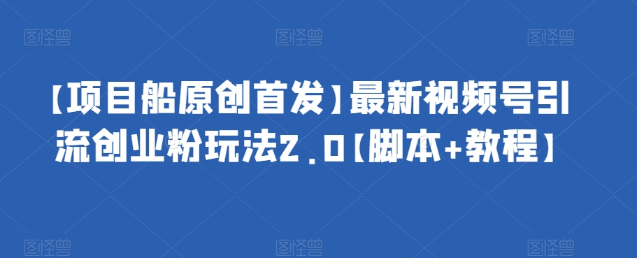 【项目船原创首发】最新视频号引流创业粉玩法2.0【脚本+教程】-1