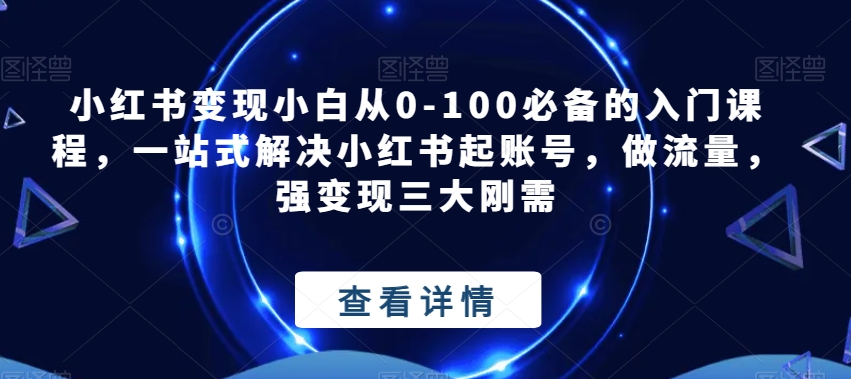 小红书变现小白从0-100必备的入门课程，一站式解决小红书起账号，做流量，强变现三大刚需-创奇社 - AI前沿·副业变现·资源教程！