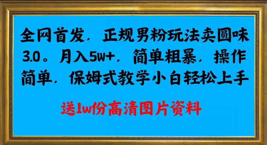 全网首发正规男粉玩法卖圆味3.0，月入5W+，简单粗暴，操作简单，保姆式教学，小白轻松上手-1