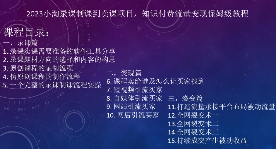 2023小淘录课制课到卖课项目，知识付费流量变现保姆级教程-创奇社 - AI前沿·副业变现·资源教程！