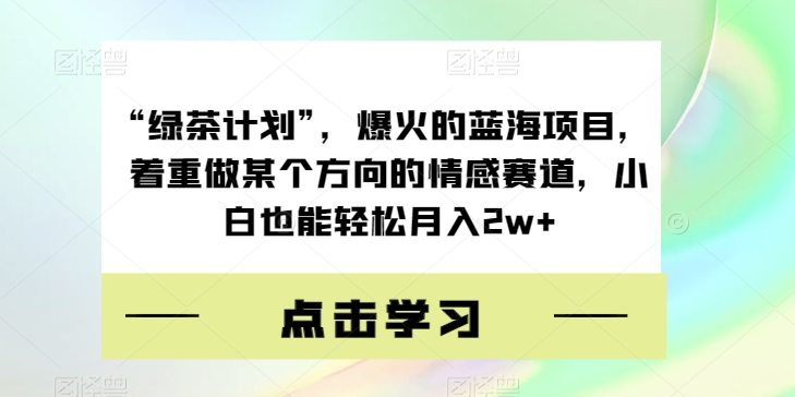 “绿茶计划”，爆火的蓝海项目，着重做某个方向的情感赛道，小白也能轻松月入2w+【揭秘】-创奇社 - AI前沿·副业变现·资源教程！