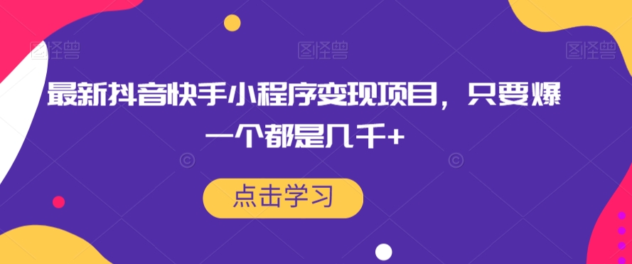 最新抖音快手小程序变现项目，只要爆一个都是几千+-创奇社 - AI前沿·副业变现·资源教程！