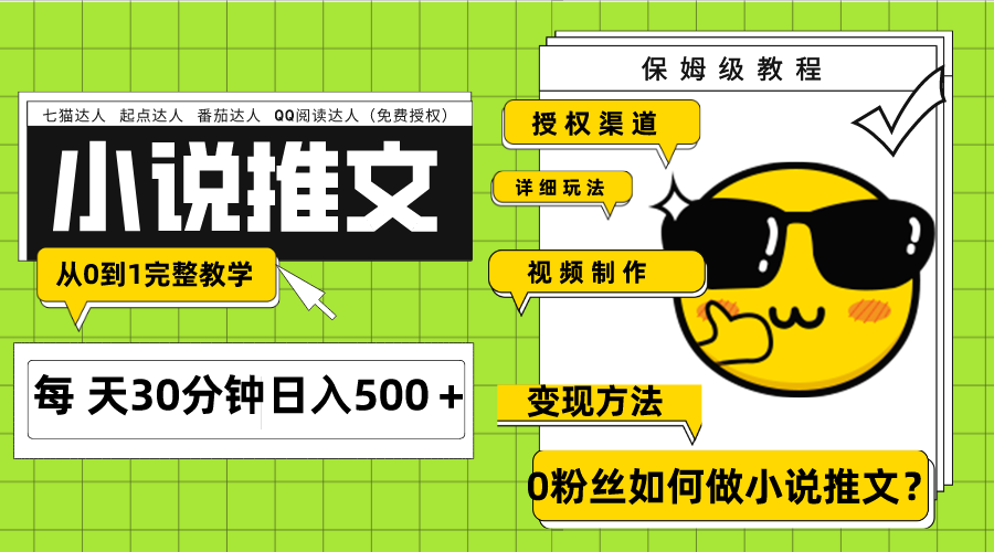 （7912期）Ai小说推文每天20分钟日入500＋授权渠道 引流变现 从0到1完整教学（7节课）-创奇社 - AI前沿·副业变现·资源教程！