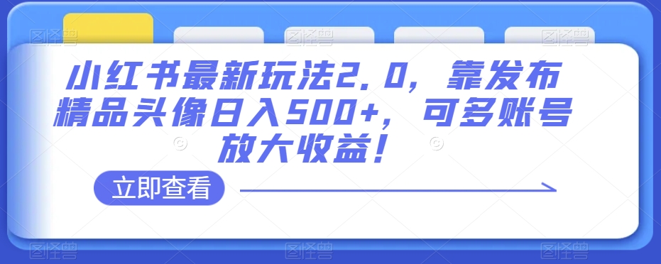 小红书最新玩法2.0，靠发布精品头像日入500+，可多账号放大收益！【揭秘】-创奇社 - AI前沿·副业变现·资源教程！