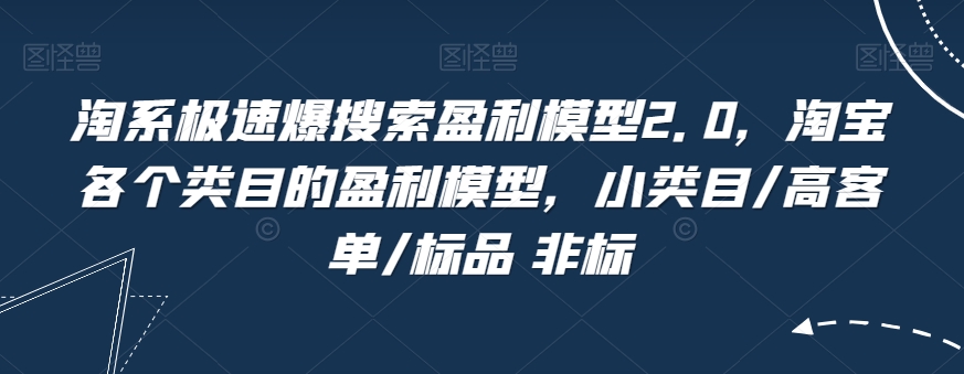 淘系极速爆搜索盈利模型2.0，淘宝各个类目的盈利模型，小类目/高客单/标品 非标-创奇社 - AI前沿·副业变现·资源教程！