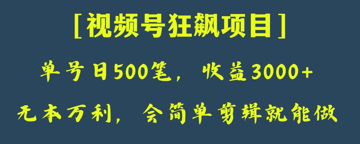 日收款500笔，纯利润3000+，视频号狂飙项目，会简单剪辑就能做【揭秘】-创奇社 - AI前沿·副业变现·资源教程！