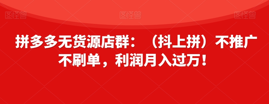拼多多无货源店群：（抖上拼）不推广不刷单，利润月入过万！【揭秘】-创奇社 - AI前沿·副业变现·资源教程！