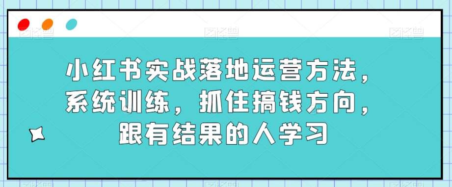 小红书实战落地运营方法，系统训练，抓住搞钱方向，跟有结果的人学习-创奇社 - AI前沿·副业变现·资源教程！