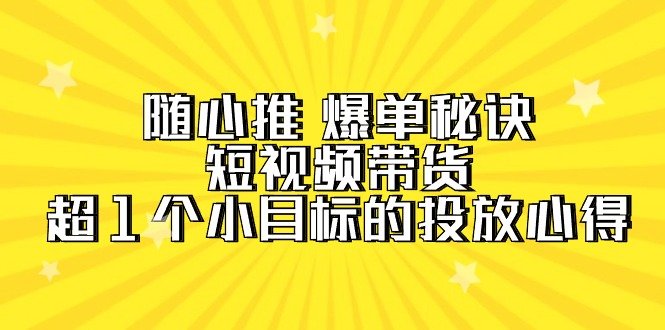 （9687期）随心推 爆单秘诀，短视频带货-超1个小目标的投放心得（7节视频课）-创奇社