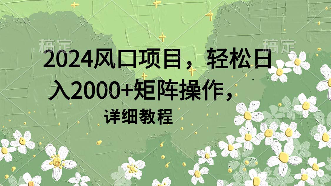 （9652期）2024风口项目，轻松日入2000+矩阵操作，详细教程-创奇社