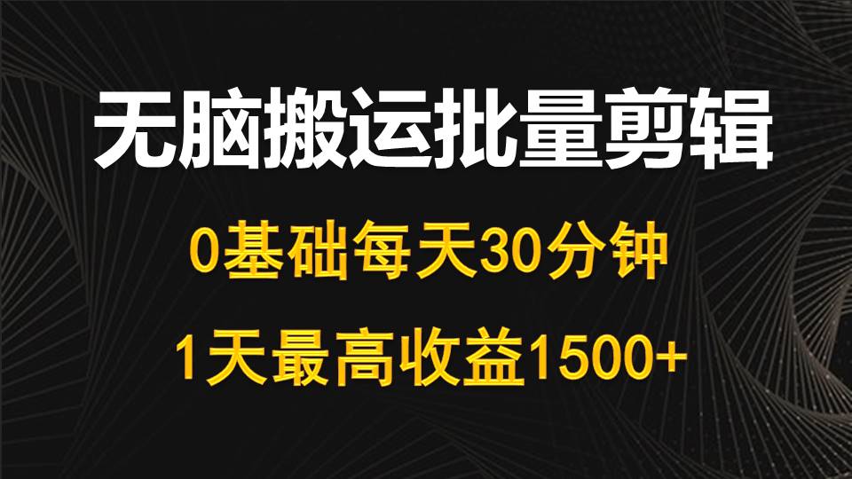 （10008期）每天30分钟，0基础无脑搬运批量剪辑，1天最高收益1500+-创奇社
