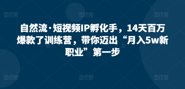 自然流·短视频IP孵化手，14天百万爆款了训练营，带你迈出“月入5w新职业”第一步-创奇社 - AI前沿·副业变现·资源教程！
