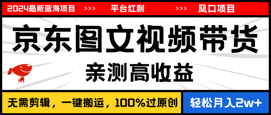 （11147期）2024最新蓝海项目，逛逛京东图文视频带货，无需剪辑，月入20000+-创奇社