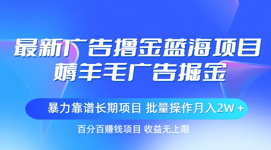 （11193期）最新广告撸金蓝海项目，薅羊毛广告掘金 长期项目 批量操作月入2W＋-创奇社