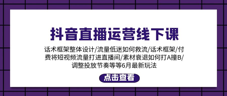 （11211期）抖音直播运营线下课：话术框架/付费流量直播间/素材A撞B/等6月新玩法-创奇社