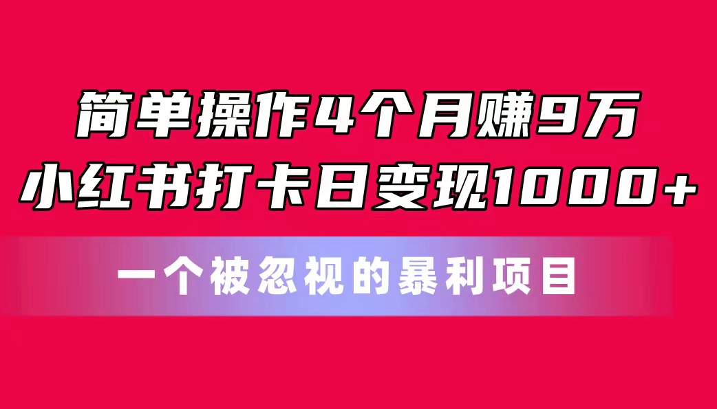 （11048期）简单操作4个月赚9万！小红书打卡日变现1000+！一个被忽视的暴力项目-创奇社