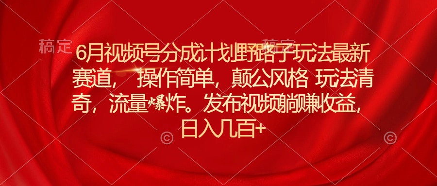 （11040期）6月视频号分成计划野路子玩法最新赛道操作简单，颠公风格玩法清奇，流…-创奇社