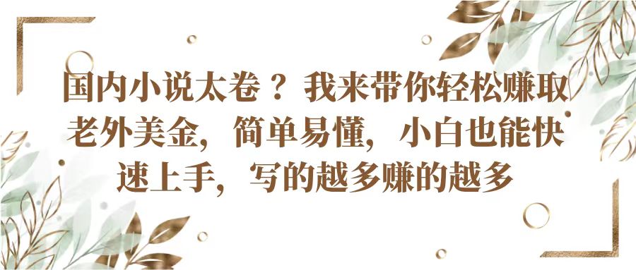 國内小說太卷？帶你輕松賺取老外美金，簡單易懂小白也能快速上手，寫的越多賺的越多