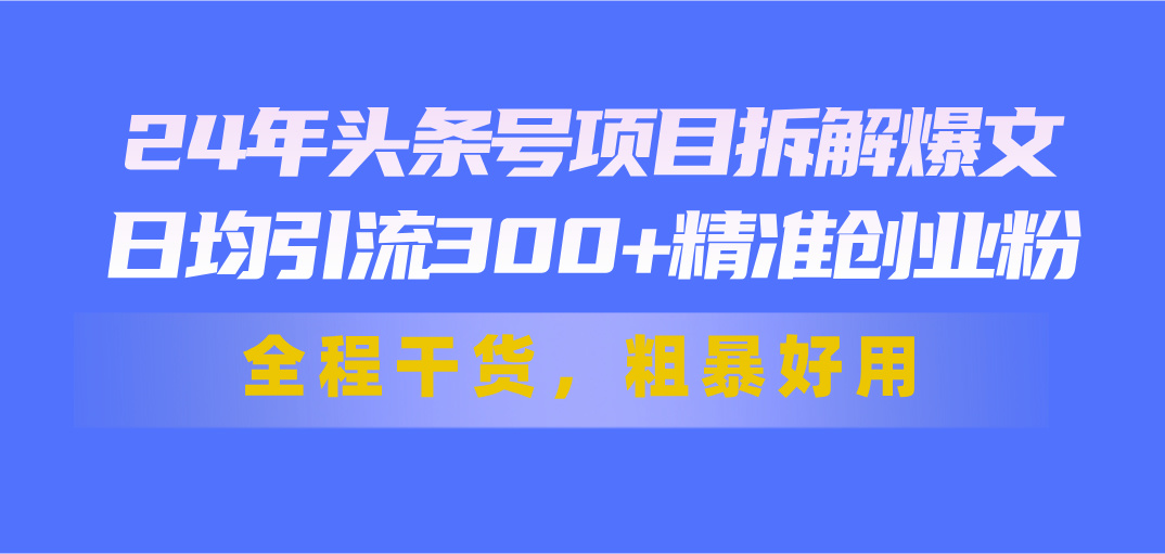 （11397期）24年头条号项目拆解爆文，日均引流300+精准创业粉，全程干货，粗暴好用-创奇社