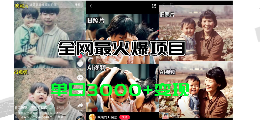 （11546期）全网爆火的AI让老照片动起来教程，蹭热点日赚3000+，内含免费工具一键…-创奇社