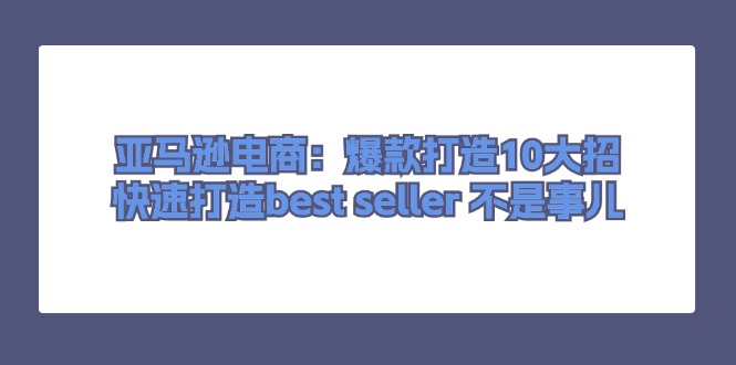 （11431期）亚马逊电商：爆款打造10大招，快速打造best seller 不是事儿-创奇社