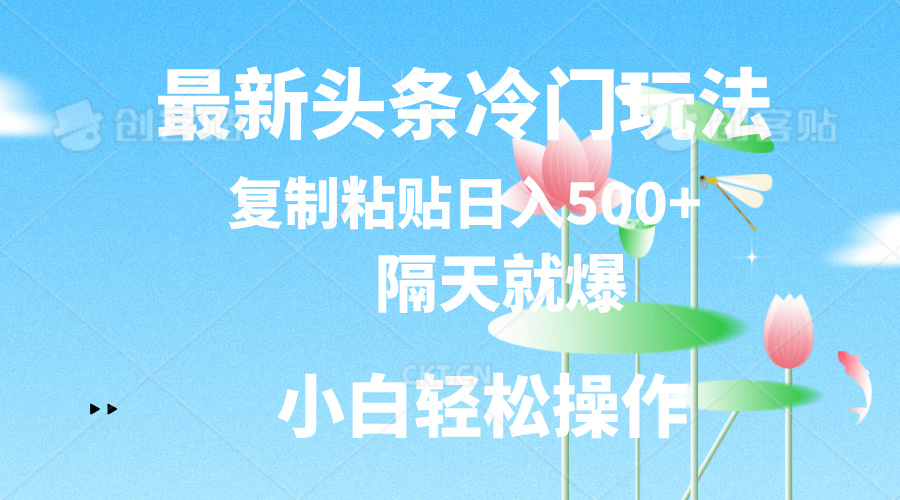 （11414期）最新头条冷门玩法，隔天就爆，复制粘贴日入500+-创奇社 - AI前沿·副业变现·资源教程！