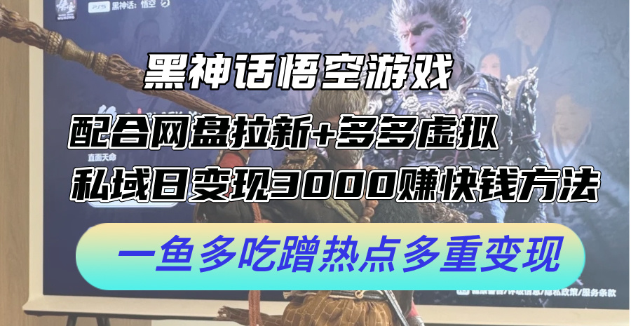 （12316期）黑神话悟空游戏配合网盘拉新+多多虚拟+私域日变现3000+赚快钱方法。…-创奇社
