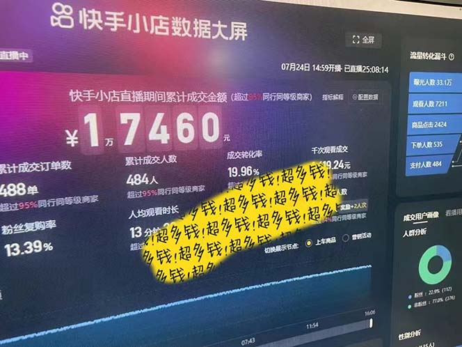 （12129期）快手-数字人带货教程，日不落48小时直播模式，单台电脑日利润200-500-3