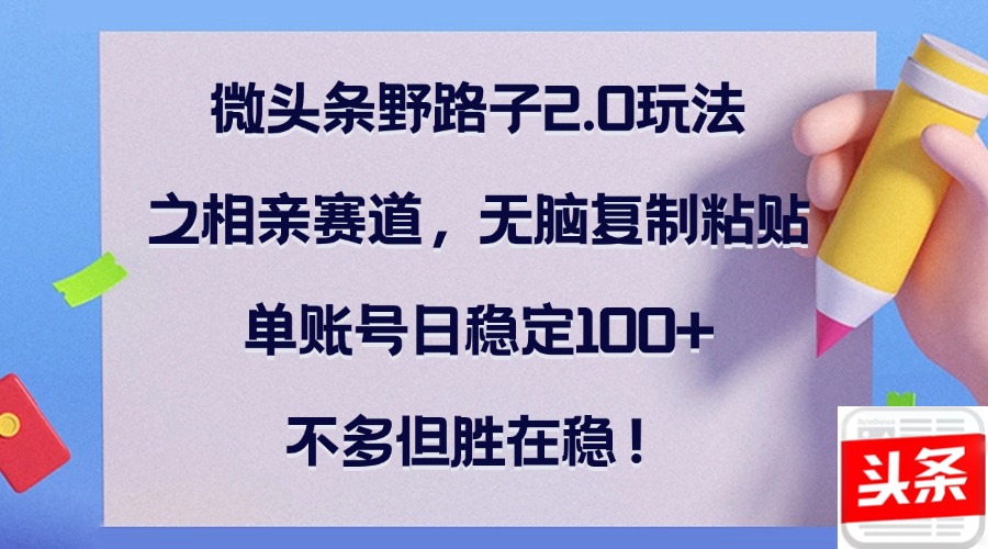（12763期）微头条野路子2.0玩法之相亲赛道，无脑复制粘贴，单账号日稳定100+，不…-创奇社