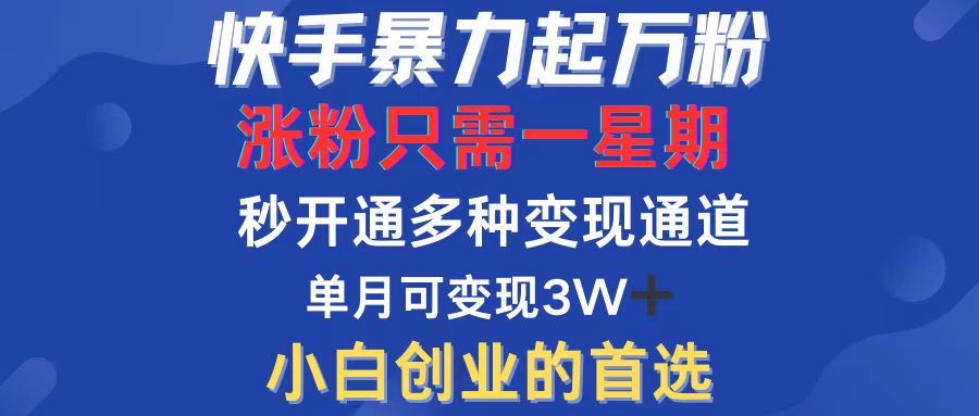 （12651期）快手暴力起万粉，涨粉只需一星期，多种变现模式，直接秒开万合，小白创…-创奇社