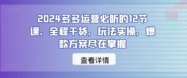 2024多多运营必听的12节课，全程干货，玩法实操，爆款方案尽在掌握-创奇社 - AI前沿·副业变现·资源教程！