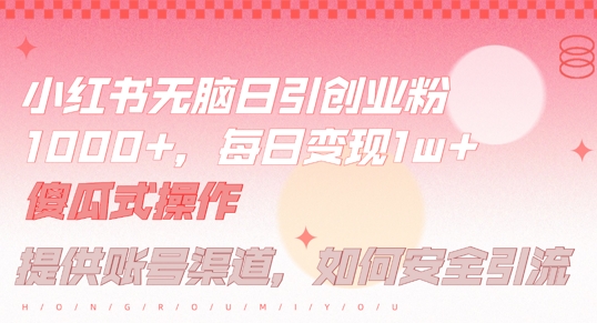 小红书无脑每日引流创业粉500+，小白每天只花半小时，躺赚长尾收益-创奇社 - AI前沿·副业变现·资源教程！