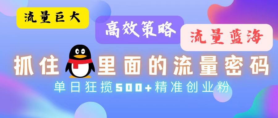 （13068期）流量蓝海，抓住QQ里面的流量密码！高效策略，单日狂揽500+精准创业粉-创奇社