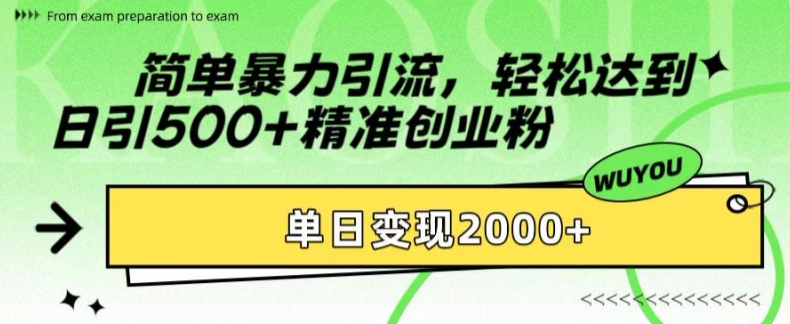 简单暴力引流，轻松达到日引500+精准创业粉，单日变现2k-1