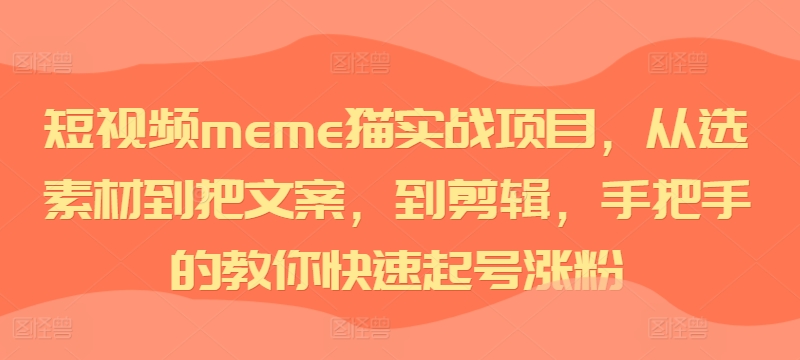 短视频meme猫实战项目，从选素材到把文案，到剪辑，手把手的教你快速起号涨粉-创奇社 - AI前沿·副业变现·资源教程！
