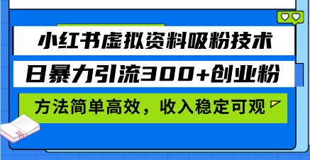 （13345期）小红书虚拟资料吸粉技术，日暴力引流300+创业粉，方法简单高效，收入稳…-创奇社
